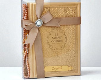 Coran Personnalisé Arabe Français French Translated Quran Avec Tesbih Et Boîte Cadeau Élégante, Idéal Pour Aïd, Ramadan, Mariage, Pink