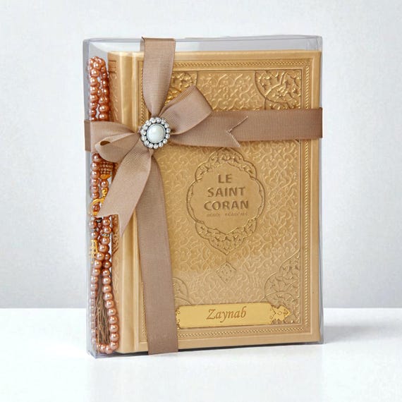 Coran Personnalisé Arabe Français French Translated Quran Avec Tesbih Et Boîte Cadeau Élégante, Idéal Pour Aïd, Ramadan, Mariage, Pink