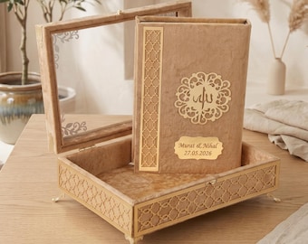 Personalized Velvet Quran Set with Mirrored Chest | Islamic Gift