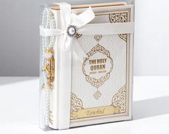 Personalized English Translated Quran Set Quran Translation in English Muslim Gift Islamic Gift, Eid Thermo Leather Cover Wedding Gift White