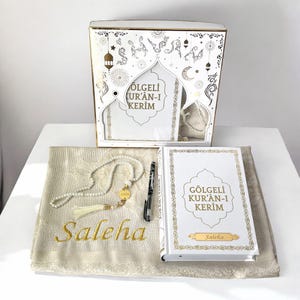 Personalized Shadowed Quran Text Mushaf with Custom Prayer Mat and Erasable Pen: Tracing Workbook