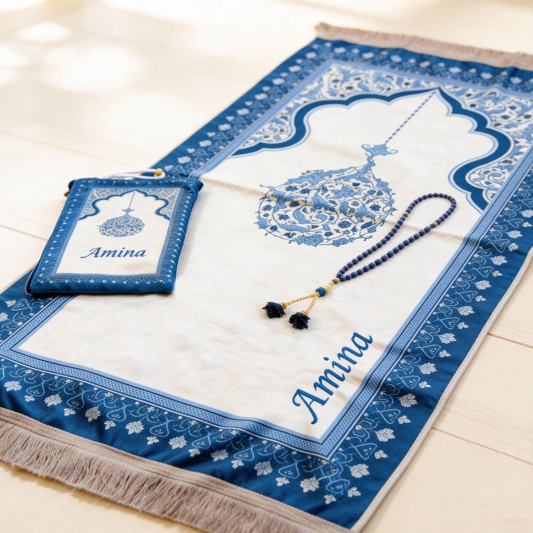 Custom Prayer Rugs Personalized Prayer Rug and Bag Personalized Islamic Gift Set ...