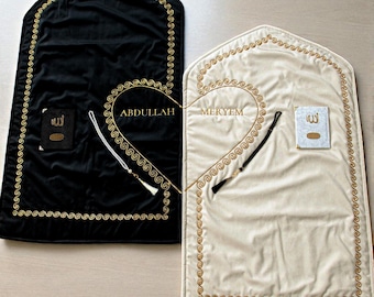 Gepersonaliseerde gebedspaar set dikke elegante stoffen gebedskleden, islamitisch cadeau, huwelijkscadeau, verjaardagscadeau, moslim cadeau voor koppels Eid-cadeau