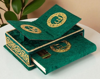 Personalized Velvet Quran with Quran Stand for Islamic Gift Green