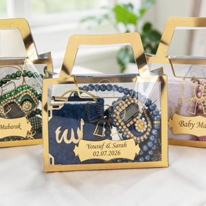 Gepersonaliseerde fluwelen mini-korancadeauset met decoratieve elegante doos, parel tasbeeh-teller, eid-gunst, huwelijkscadeau verschillende kleuren