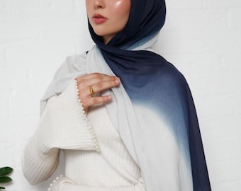 Hidżab modalny | Hidżab ombre – jasnoszary i granatowy