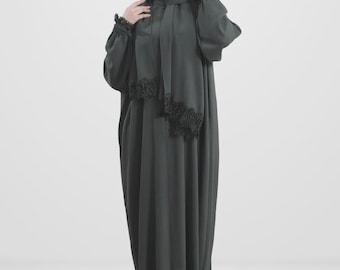 Jednoczęściowa suknia modlitewna i abaja z doszytym hidżabem – gładka