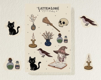 Hoja de pegatinas de brujas adorables / Pegatinas de fantasía acogedoras y caprichosas / Estilo cottagecore oscuro / Fantasía mágica / Pegatinas para planificador y diario