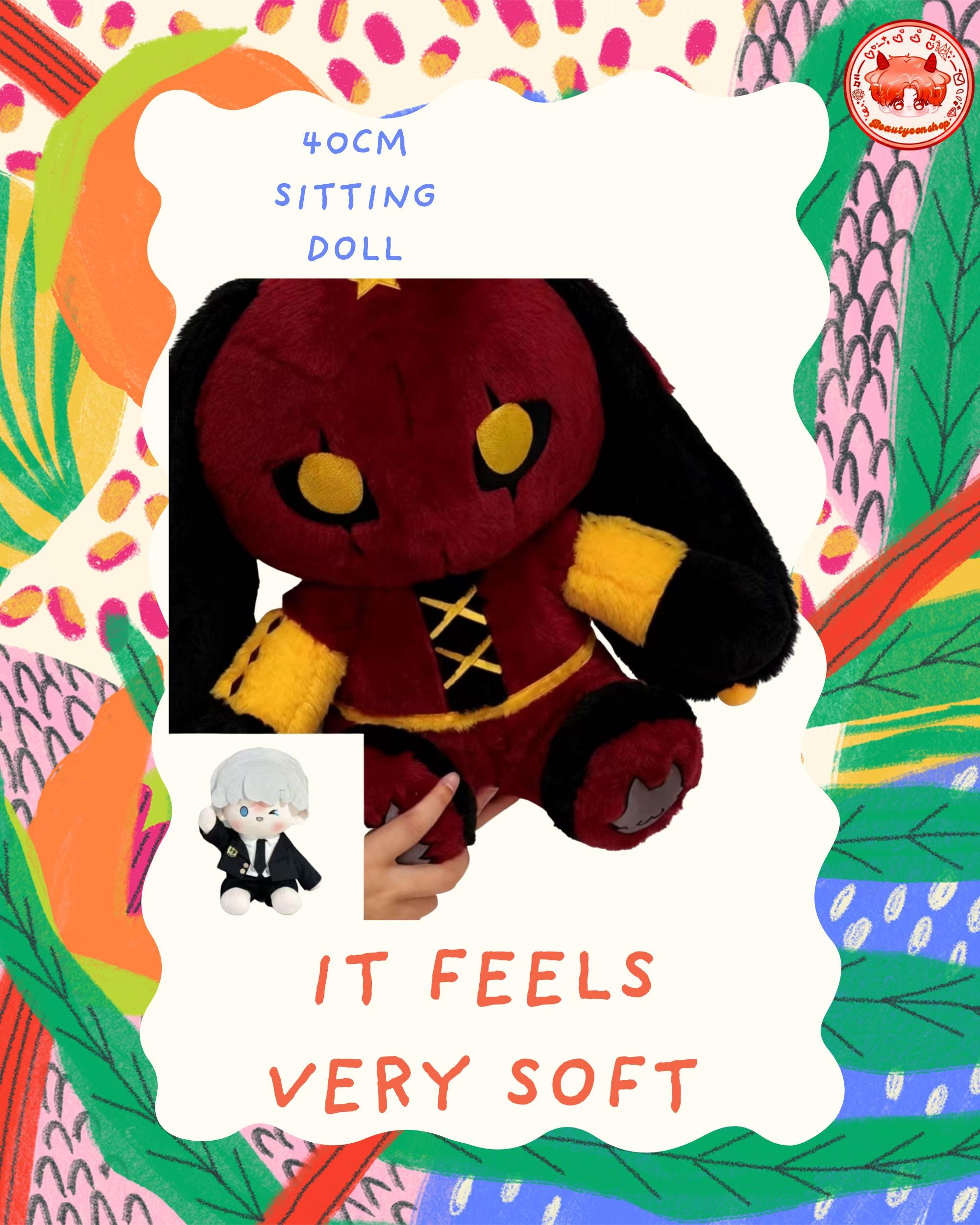 The Freak Circus Doll, 40cm Sitting Doll, Cotton Doll, Pierrot