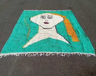 Handmade Moroccan Azilal Wool Rug – Green Berber Carpet