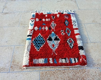 Alfombra Beni Ourain personalizada: alfombra bereber de lana roja marroquí hecha a mano para decoración vintage