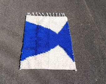 Handmade Beni Ourain Rug: Blue & White Moroccan Wool Rug