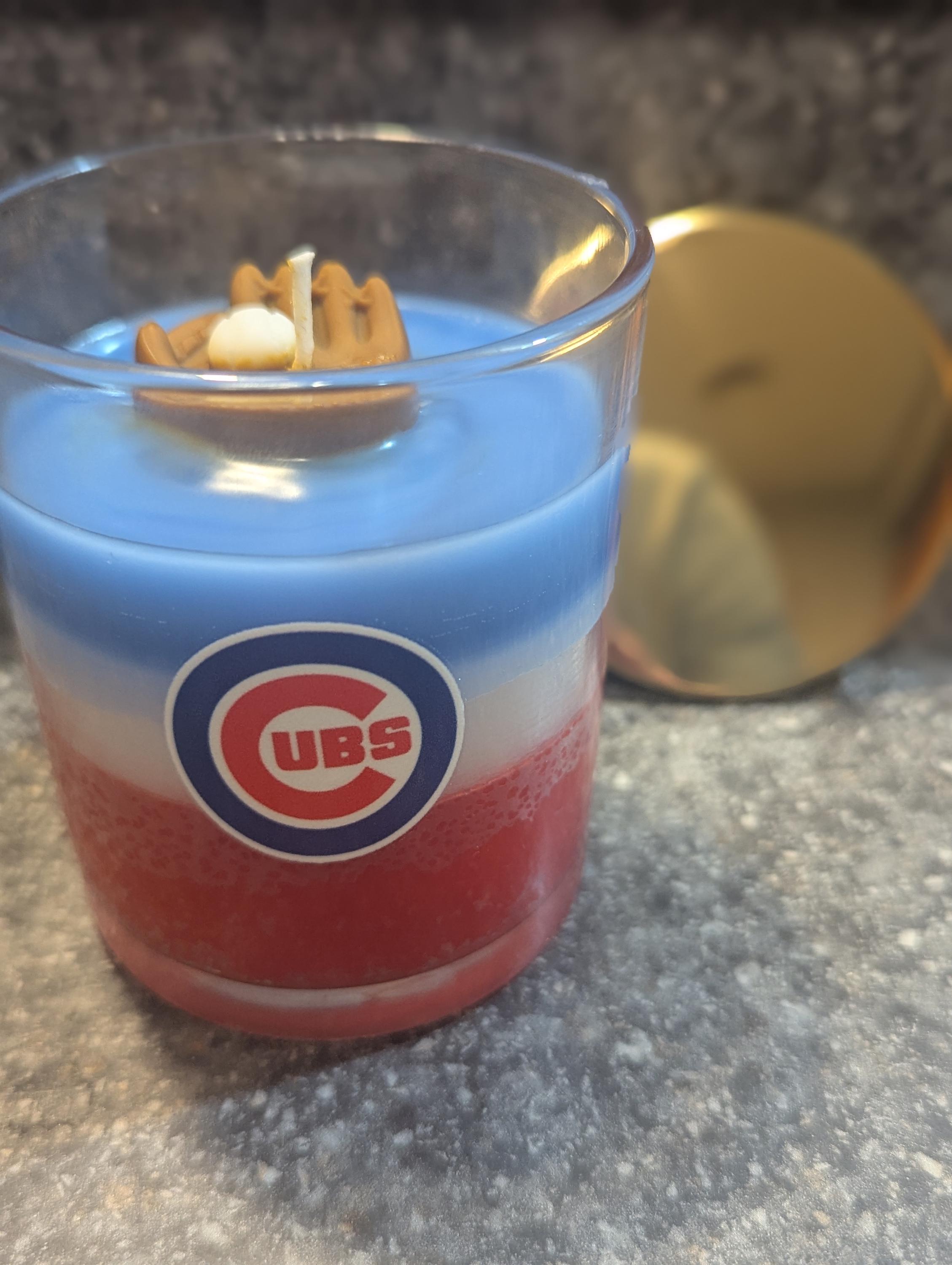 Chicago Cubs honkbalwedstrijd kaars mahonie teakhout cadeau-idee gelukskaars team