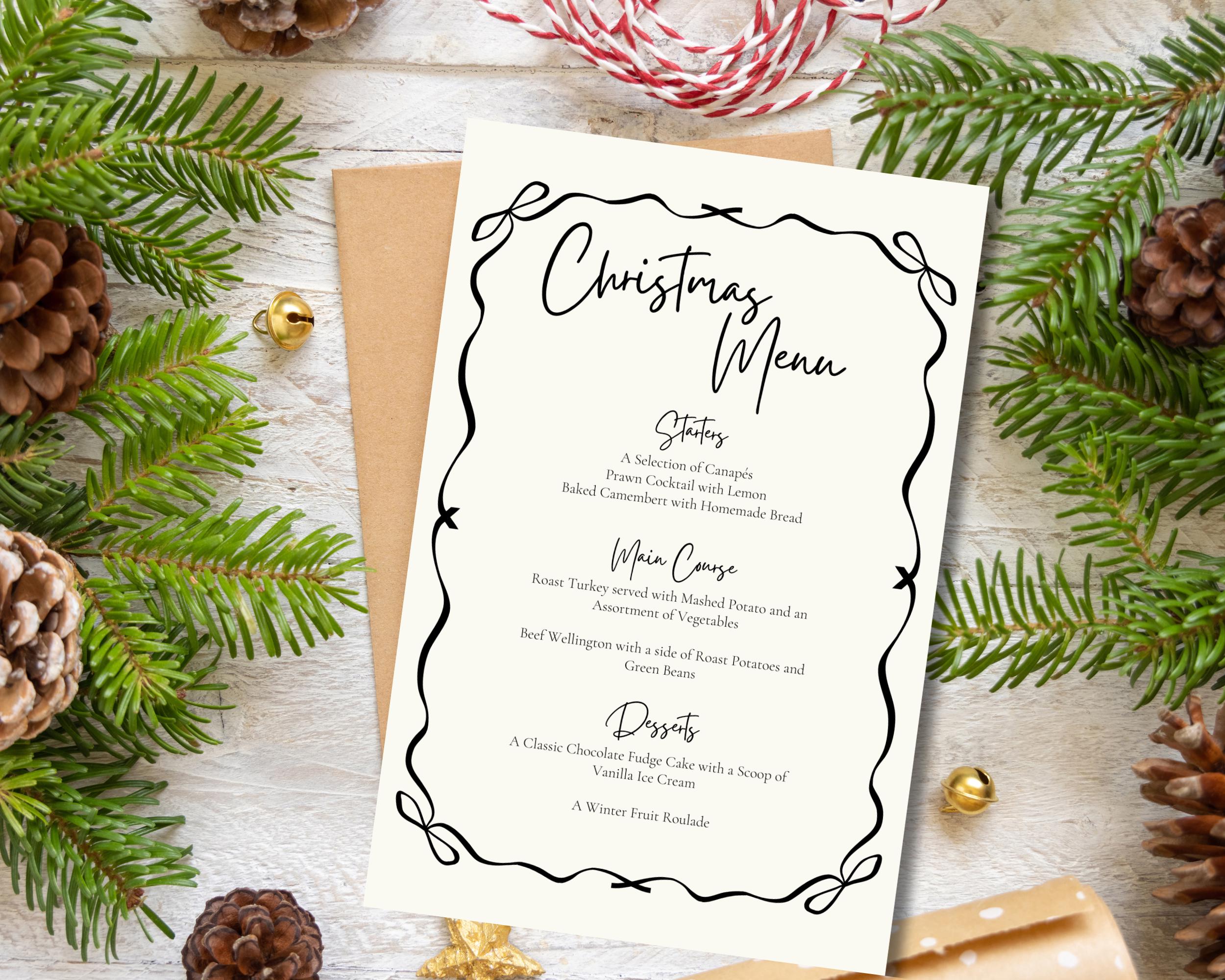 Editable Christmas Menu Printable Holiday Dinner Template Instant ...