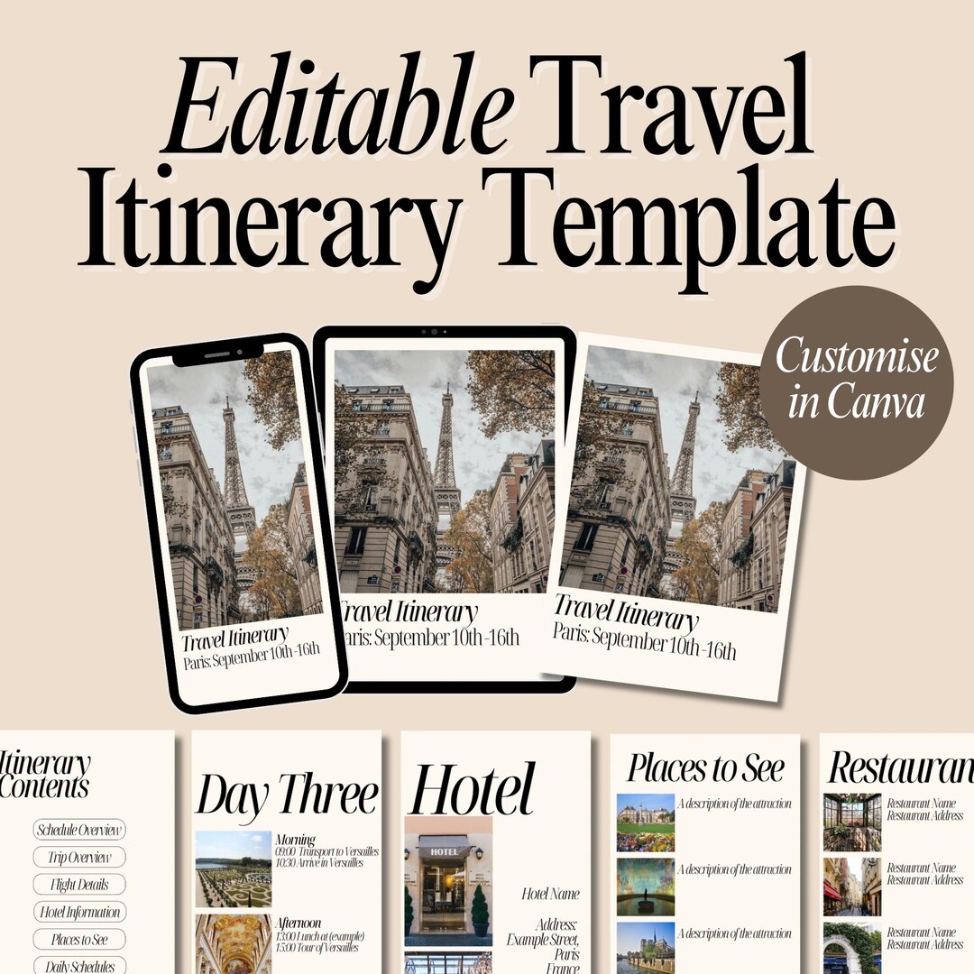 Editable Travel Itinerary Template | Canva Printable (digital Download ...