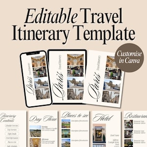 Digital Travel Itinerary Canva Template | Editable Vacation Planner PDF | Travel Itinerary Printable PDF | Mobile, Tablet and A4 Printable