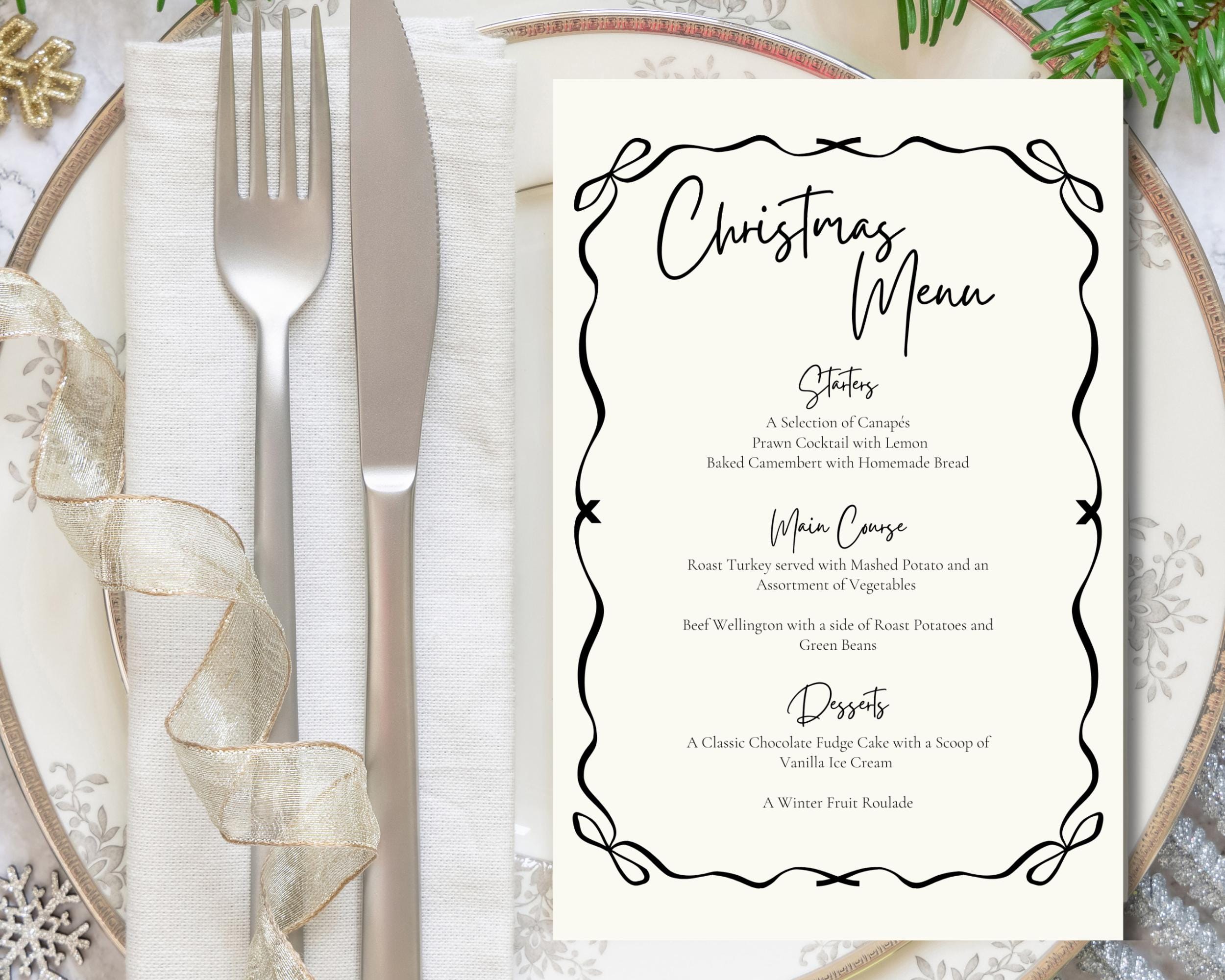Editable Christmas Menu Printable Holiday Dinner Template Instant ...