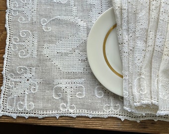 Italian Needlework Placemats in Deruta Hand Embroidery on Linen Set/4 Il Punto Deruta