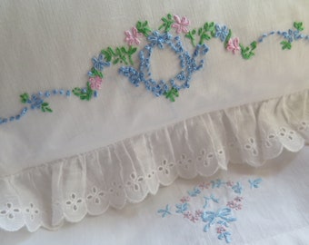 Eyelet pillowcase | Etsy Vintage Eyelet Ruffled Pillow Case Set