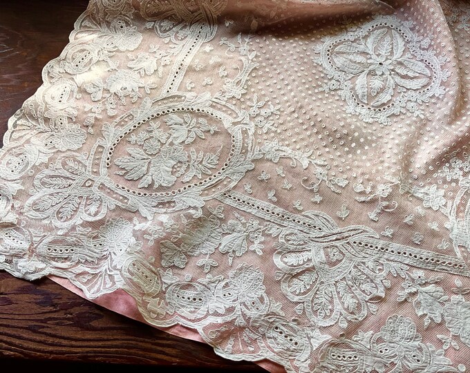 Antique Tambour Lace Pillow Layovers With Pink Silk Backing Pair Set/2 ...