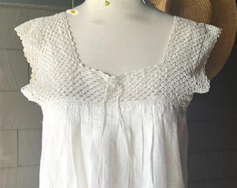 Handmade Nightdress/Dress in Repurposed Vintage Crochet Yoke with New Linen