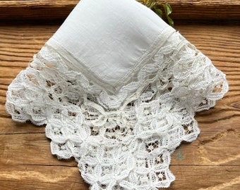 Antique Handkerchief in Linen with Fine Tape Lace Border