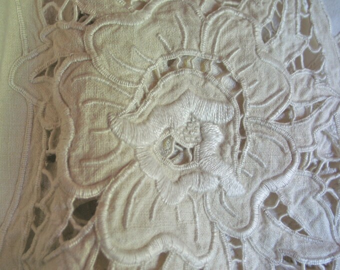 Antique Linen Tablecloth With Cutwork and Embroidery Etsy