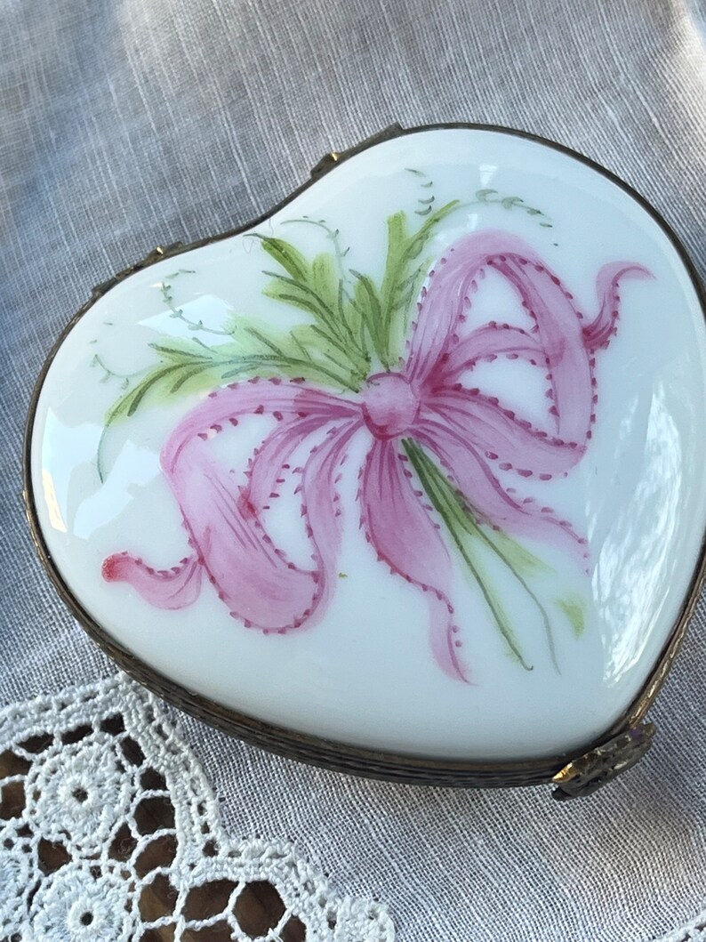 Vintage Limoges Porcelain Heart Shaped Trinket Box Two Sided Etsy