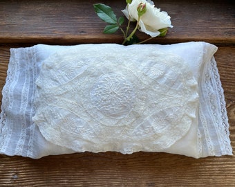 Antique Boudoir Pillow with Normandy Lace and Cotton Batiste