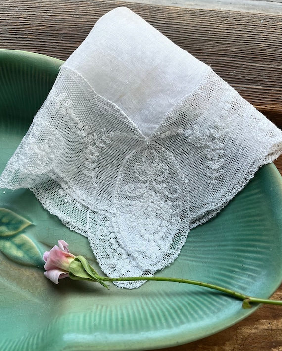 Antique Linen Handkerchief Trimmed with Needle Run