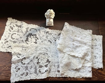 Antique Refectory Table Runner in Handmade Bobbin Lace and Point de Venise Insets 108" x 10" wide