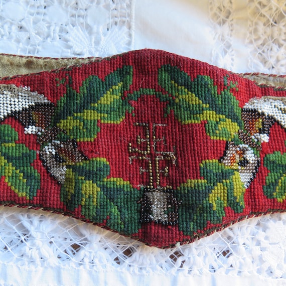 Antique Leather Belt with Beading and Woolen Needl