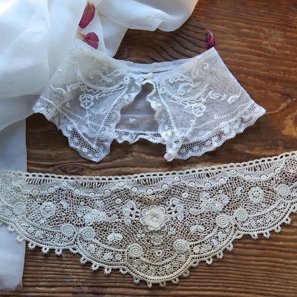 Antique Lace Collars for Children in Schiffli and Embroidered Tulle Laces Mix and Match Set /2