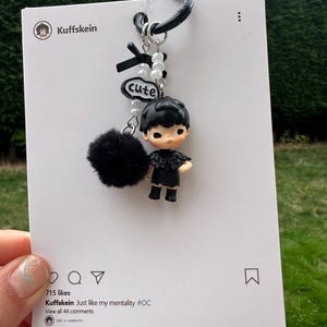 Hirono Pop Bean Beaded Phone Charm and Bag Charm in Classic Black