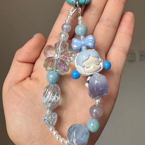 Popmart Authentic Skullpanda Pop Bean Beaded Phone Strap and Bag Charm in Blue with Quality Beads