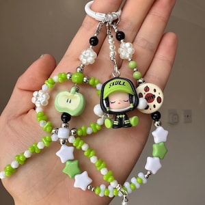 Popmart Authentic Skullpanda Pop Bean Beaded Phone Strap and Bag Charm in Green