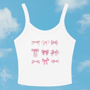 Pink Microrib Tank Top with Bows & Ribbons | Cute Y2K Aesthetic Camisole | Girly Soft Girl Cottagecore Cami | Kawaii Pink Bow Detail TankTop