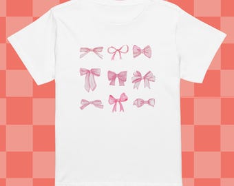 Jolie chemise en ruban rose avec noeuds, T-shirt avec noeud esthétique girly de l'an 2000, haut en ruban rose kawaii, T-shirt coquette féminin d'inspiration vintage avec noeuds
