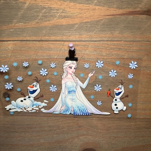 Elsa Frozen Disney Princess | Kids 16oz UV DTF Cup Wrap – Waterproof Permanent Decal for Libbey Glass Cans, Tumblers & Cups | Snowglobe Bild 1