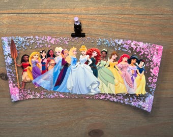 Disney Princess | Kids Princesses 16oz UV DTF Cup Wrap – Waterproof Permanent Decal for Libbey GlassTumblers & Cups | Snowglobe