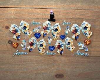 Anna Elsa Frozen Bow Disney Princess | Kids 16oz UV DTF Cup Wrap – Waterproof Permanent Decal for Libbey GlassTumblers & Cups | Snowglobe