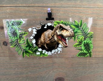Jurassic Park Dinosaur | Kids 16oz UV DTF Cup Wrap – Waterproof Permanent Decal for Libbey Glass Cans, Tumblers & Cups | Snowglobe