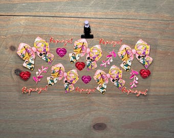 Rapunzel Disney Princess Bow Coquette | Kids 16oz UV DTF Cup Wrap – Waterproof Permanent Decal for Libbey Glass Cans, Tumblers | Snowglobe