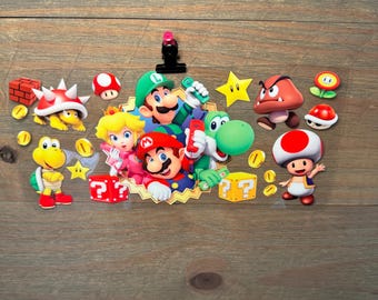 Super Mario Brothers | Luigi Disney Kids 16oz UV DTF Cup Wrap –Waterproof Permanent Decal for Libbey Glass Cans, Tumblers & Cups | Snowglobe