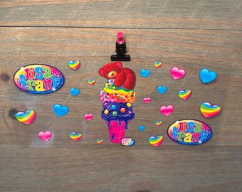 Lisa Frank | Bear Rainbow Kids 16oz UV DTF Cup Wrap – Waterproof Permanent Decal for Libbey Glass Cans, Tumblers & Cups | Snowglobe