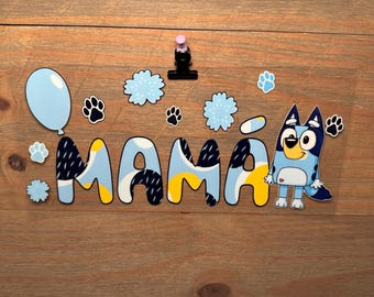 Bluey Mama | Disney 16oz UV DTF Cup Wrap – Waterproof Permanent Decal for Libbey Glass Cans, Tumblers & Cups | Snowglobe