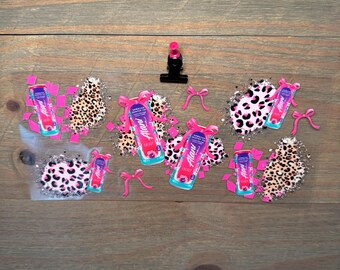 Alani Energy Drink Bow Coquette Cheetah Drink | girly| 16oz UV DTF Cup Wrap – Waterproof Permanent Decal for Libbey Glass Tumblers & Cups
