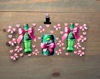 Sprite Pink Bow Coquette Girly Flower 16oz UV DTF Cup Wrap – Waterproof Permanent Decal for Libbey Glass Cans, Tumblers & Cups | Snowglobe