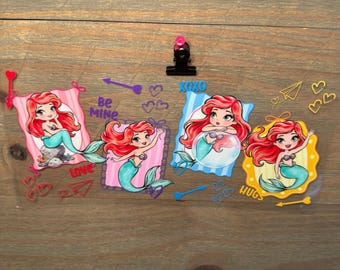 Ariel Valentines Day Disney Princess | Kids 16oz UV DTF Cup Wrap – Waterproof Permanent Decal for Libbey Glass Tumblers & Cups | Snowglobe
