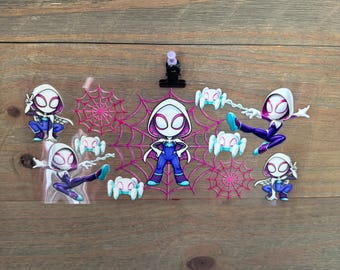 Ghost Spider Spider-Man  | Spidey kids  16oz UV DTF Cup Wrap – Waterproof Permanent Decal for Libbey Glass Cans, Tumblers & Cups | Snowglobe